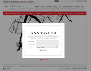 Ann Taylor email signup lightbox
