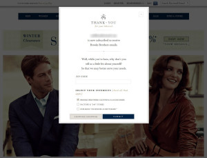 Brooks Brothers post-signup lightbox