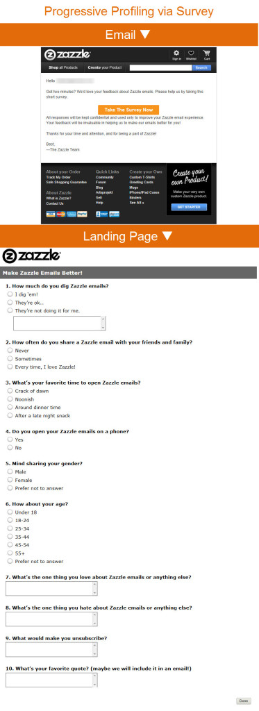 Zazzle progressive profiling survey