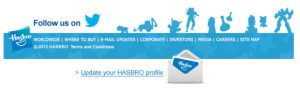 Hasbro's profile update request in footer