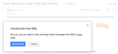 Gmail's native unsubscribe link in action